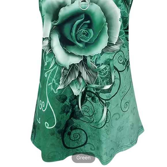 🔴 CLEARANCE 🏷️ NWT FLOWY GREEN/BLACK ROSE ZIPPER TANK TOP BLOUSE Women’s 1X 14 - Picture 5 of 9